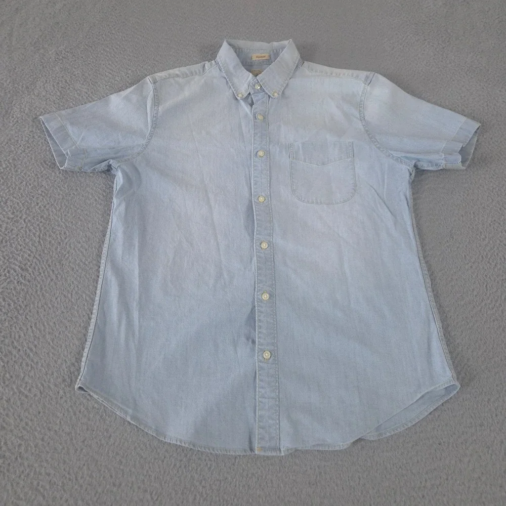 J. Crew Shirt Mens Medium Light Wash Stretch Short-sleeve Chambray Button Down
